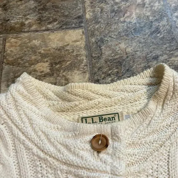 Vintage L.L. Bean Cream Cable Knit Button Up Cardigan Sweater Size XL - Picture 4 of 7